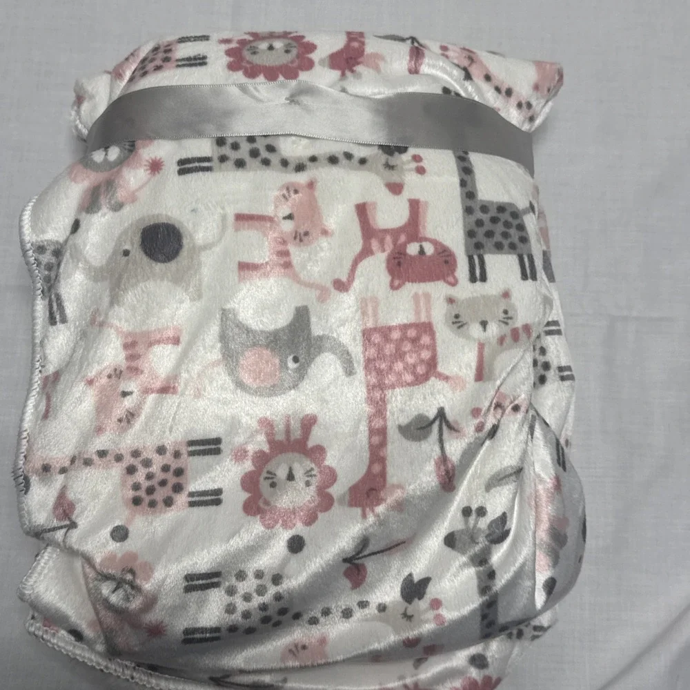 NEW DREAMERS SHERPA BABY Girl 30 X 40 JUNGLE Pink BLANKET Shower Gift